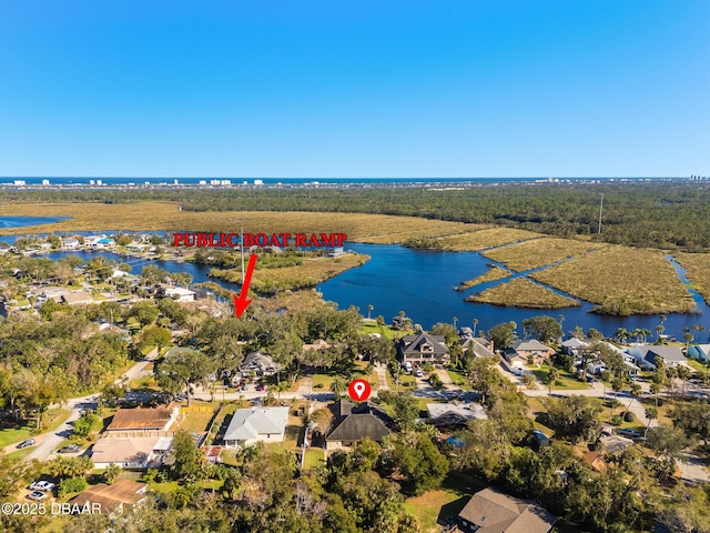 bird's eye view featuring a water view