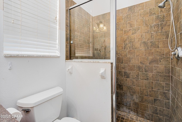 bathroom featuring an enclosed shower and toilet