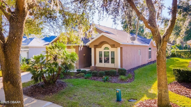 ranch-style home featuring a front lawn