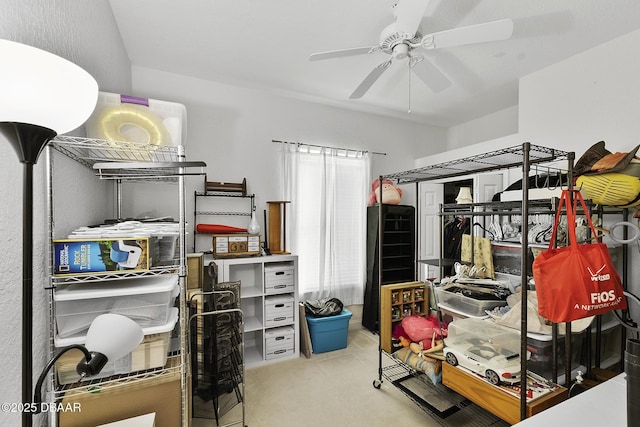 interior space featuring ceiling fan