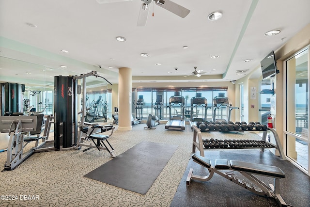 gym with ceiling fan