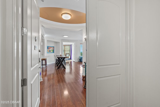 hall featuring dark wood-type flooring