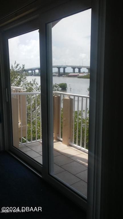 entryway featuring a water view and a healthy amount of sunlight