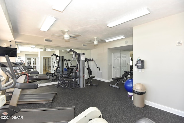 gym with ceiling fan