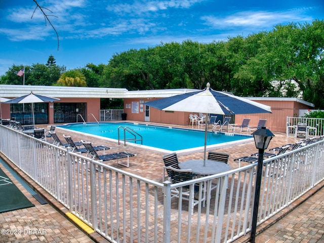 view of swimming pool featuring a patio