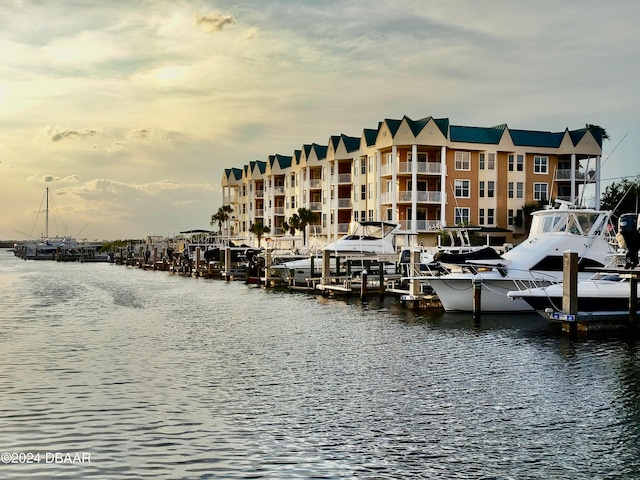 view of dock featuring a water view