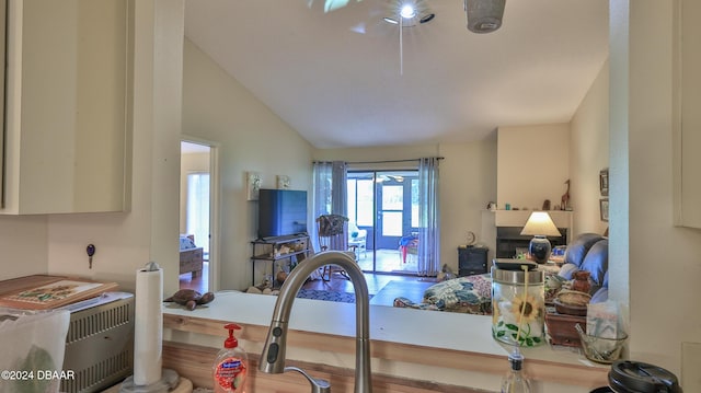 kitchen featuring lofted ceiling