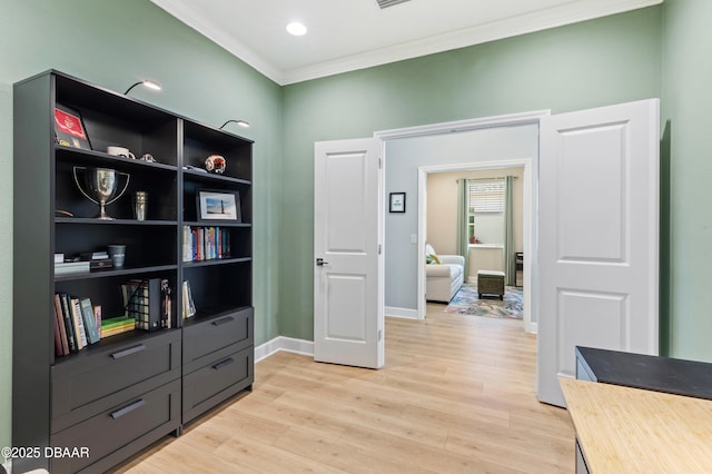 831 Coral Reef Way, Daytona Beach, FL 32124 - interior space with crown molding, recessed lighting, light wood-style floors, and baseboards