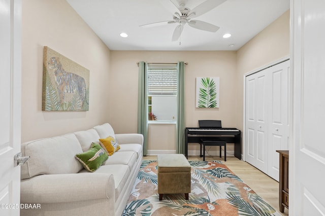 831 Coral Reef Way, Daytona Beach, FL 32124 - living room with recessed lighting, baseboards, wood finished floors, and a ceiling fan