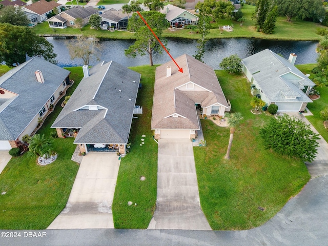 aerial view featuring a water view