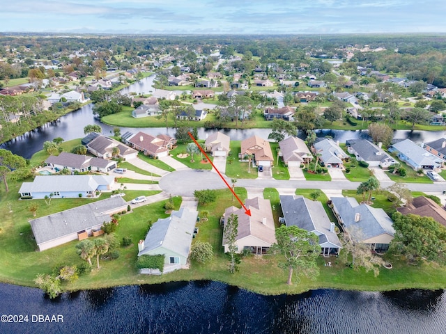 drone / aerial view featuring a water view