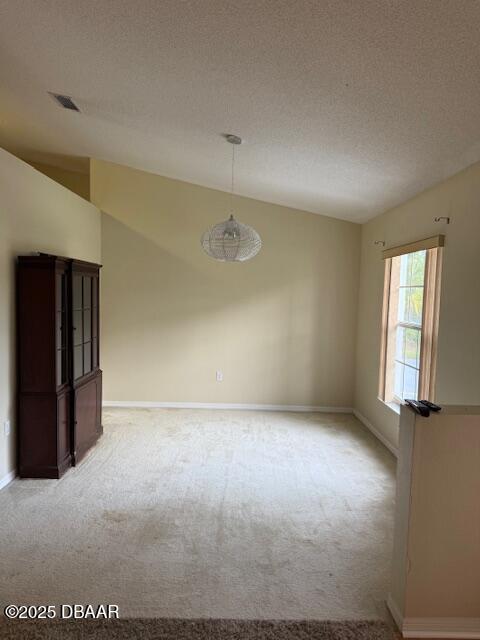 107 Beacon Mill Ln, Palm Coast, FL 32137 - empty room featuring light carpet, vaulted ceiling, and a textured ceiling