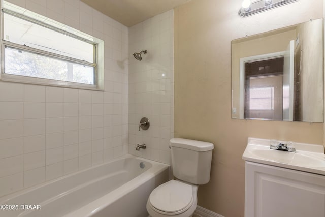 full bath featuring shower / bathing tub combination, vanity, and toilet