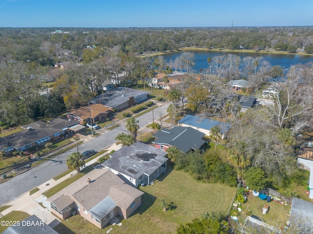 bird's eye view with a water view and a residential view