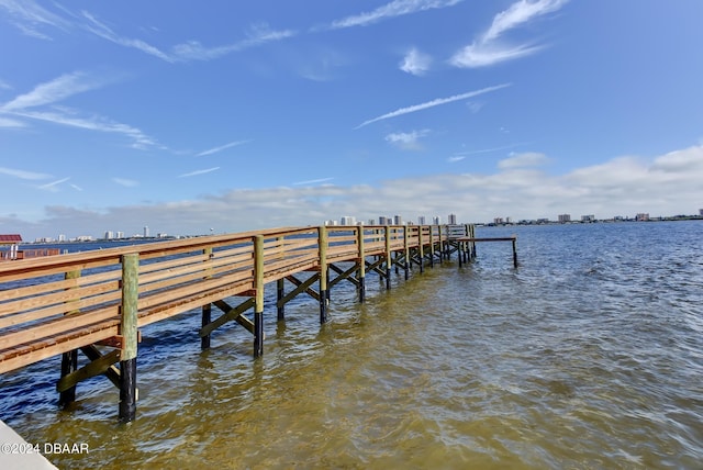 view of dock with a water view