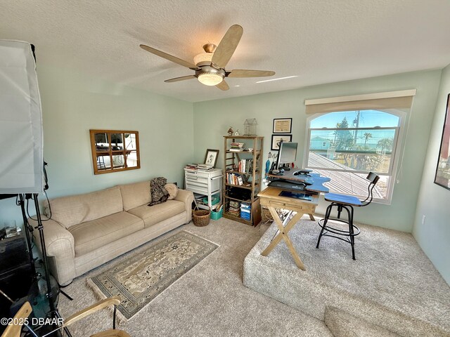1811 N Central Ave, Flagler Beach, FL 32136 - carpeted home office featuring a textured ceiling and ceiling fan