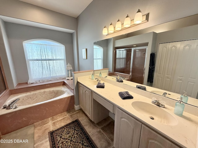 1811 N Central Ave, Flagler Beach, FL 32136 - bathroom featuring a shower stall, a sink, a bath, and plenty of natural light