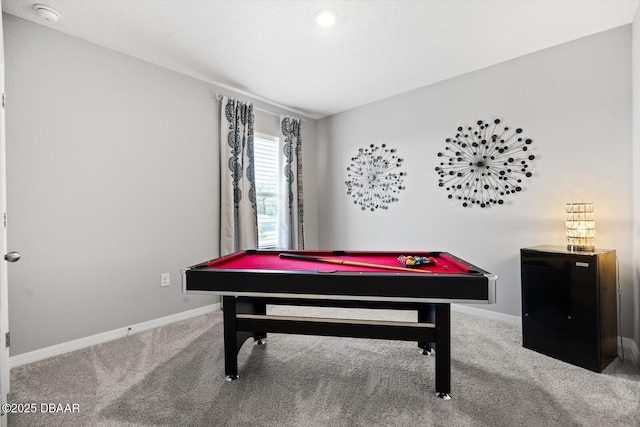 rec room with billiards and carpet