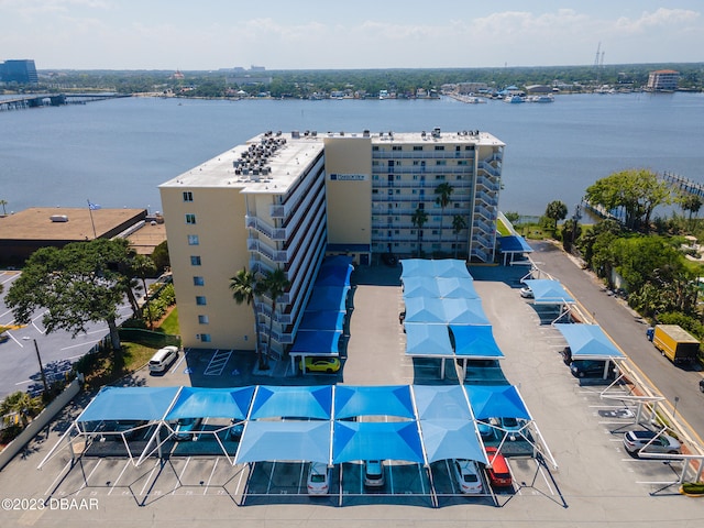 aerial view with a water view