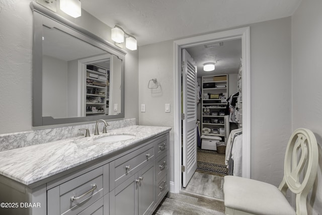 1 John Anderson Dr Unit 103, Ormond Beach, FL 32176 - bathroom featuring wood finished floors, vanity, and a spacious closet