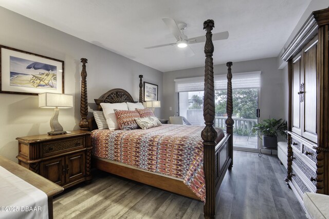 1 John Anderson Dr Unit 103, Ormond Beach, FL 32176 - bedroom with access to exterior, wood finished floors, and ceiling fan