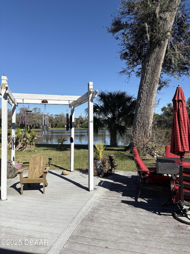 deck with a water view