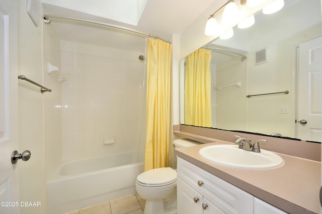 full bathroom with tile patterned flooring, vanity, toilet, and shower / bath combo