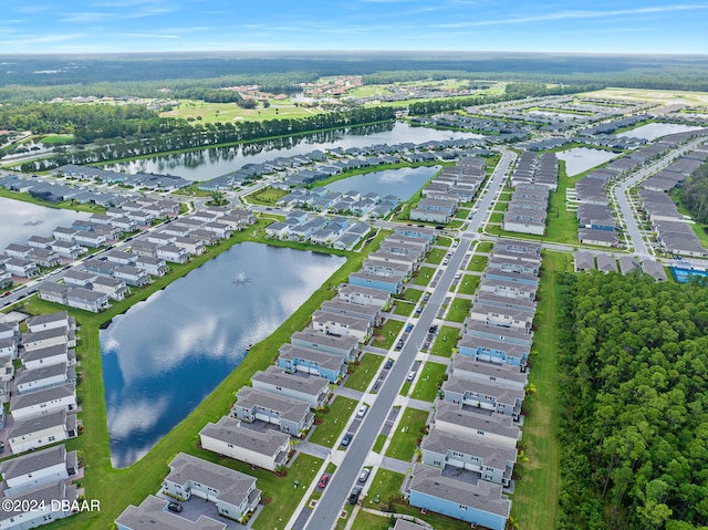 bird's eye view with a water view and a residential view