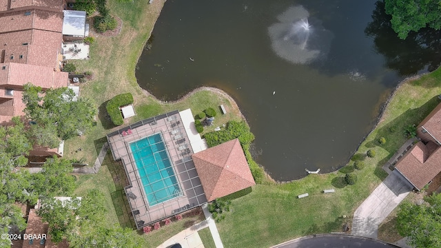 aerial view with a water view