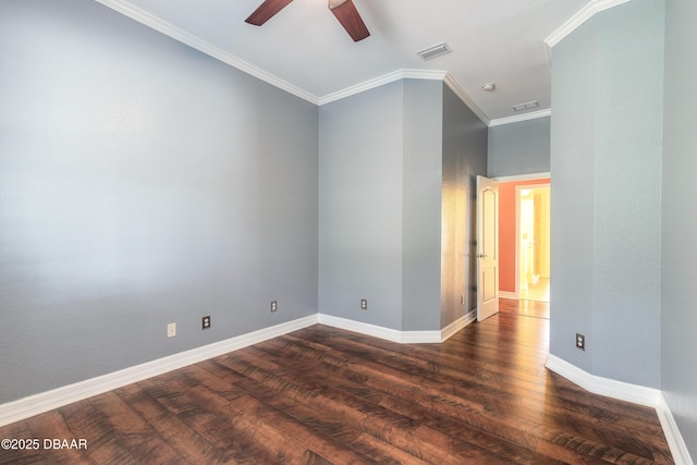 20 Promenade At Lionspaw, Daytona Beach, FL 32124 - spare room featuring visible vents, dark wood-type flooring, ornamental molding, a ceiling fan, and baseboards