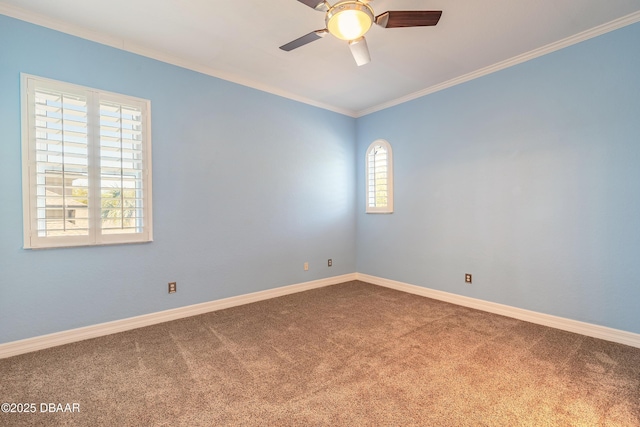 20 Promenade At Lionspaw, Daytona Beach, FL 32124 - empty room featuring crown molding, baseboards, carpet floors, and ceiling fan