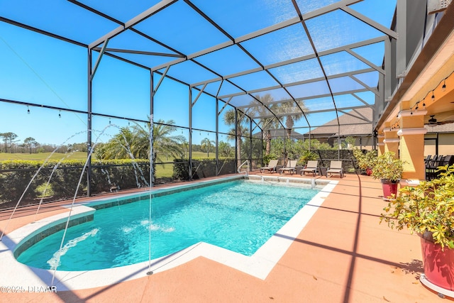 20 Promenade At Lionspaw, Daytona Beach, FL 32124 - outdoor pool with glass enclosure, ceiling fan, and a patio area