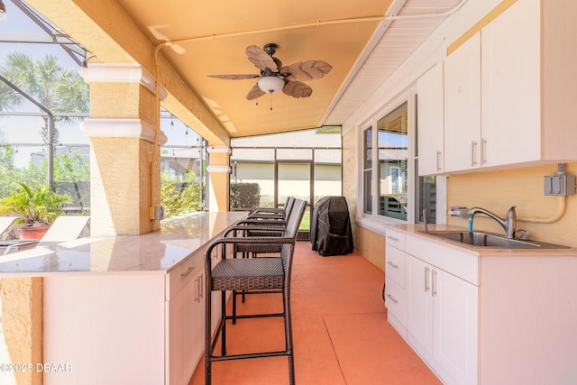 20 Promenade At Lionspaw, Daytona Beach, FL 32124 - view of patio featuring a lanai, outdoor dry bar, ceiling fan, and a sink