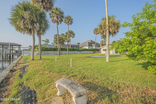 view of yard with a water view