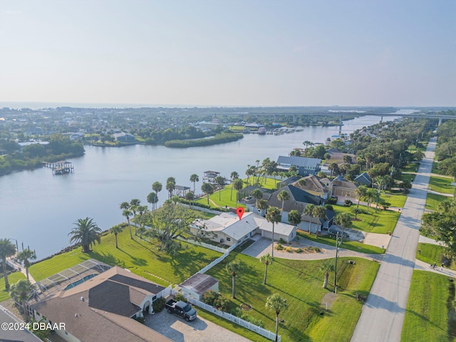 aerial view featuring a water view