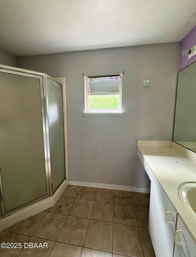 1362 Comerwood Dr, Deltona, FL 32738 - full bath with vanity, a shower stall, and tile patterned floors