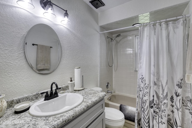 1408 Mollie Rd, Daytona Beach, FL 32114 - full bath featuring a textured wall, vanity, and shower / bath combo with shower curtain