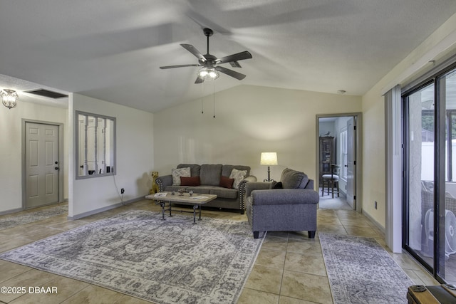 1408 Mollie Rd, Daytona Beach, FL 32114 - living area featuring lofted ceiling, ceiling fan, and light tile patterned floors