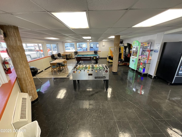 rec room featuring billiards and a paneled ceiling