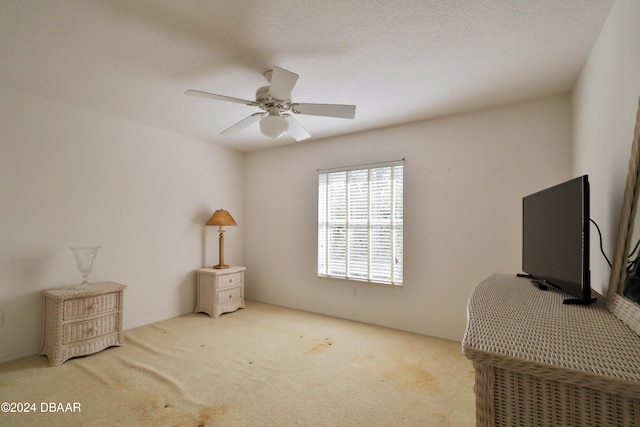 carpeted office with ceiling fan