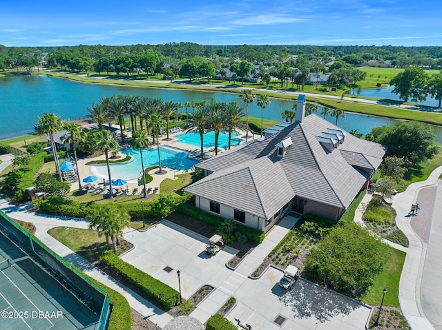 bird's eye view featuring a water view