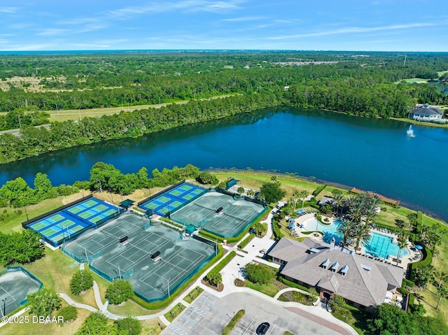 aerial view with a water view