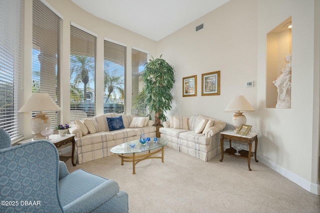 living room with carpet floors