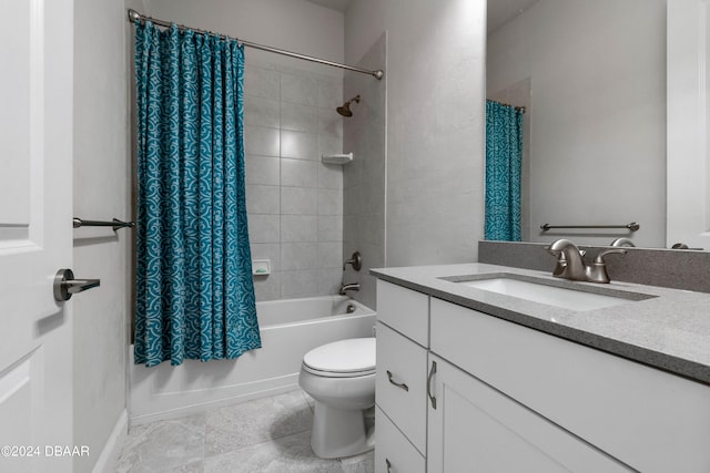 full bathroom with tile patterned flooring, vanity, toilet, and shower / tub combo