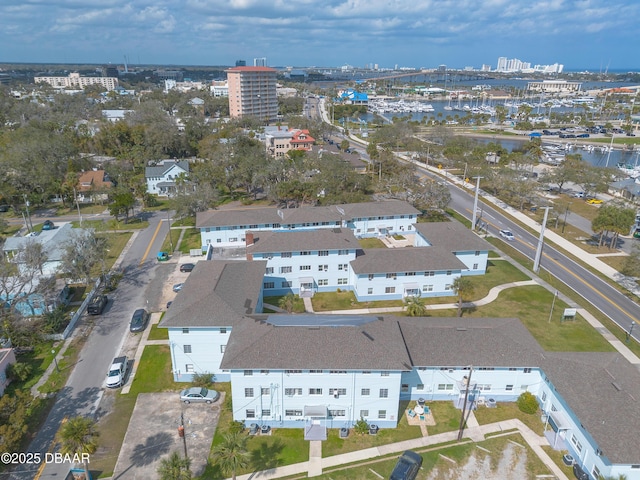 drone / aerial view with a city view