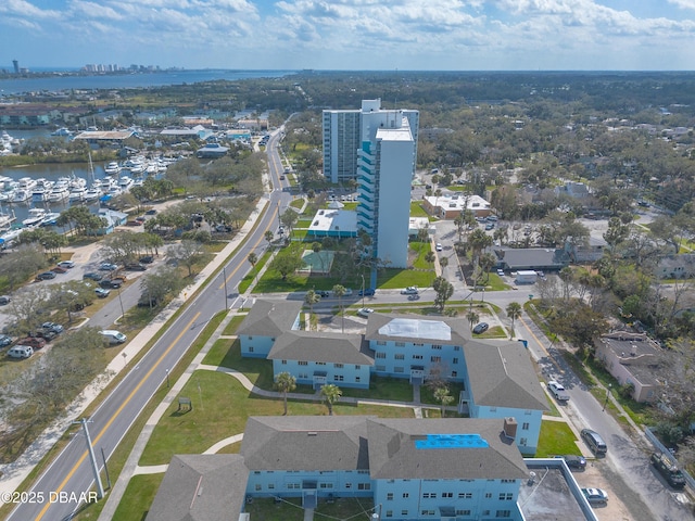 aerial view with a water view