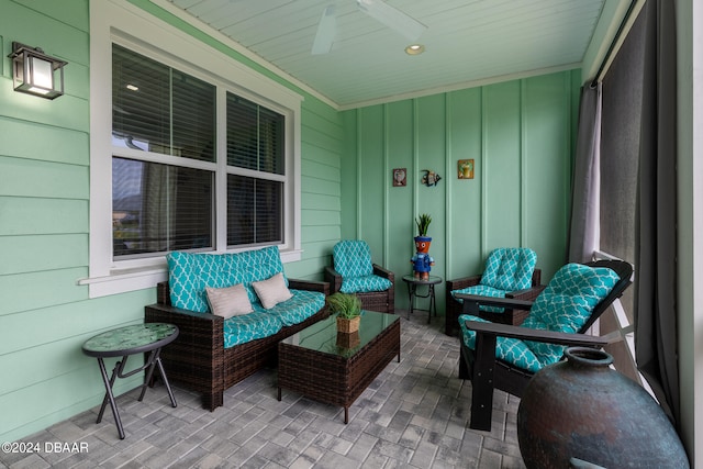 view of patio / terrace featuring covered porch and ceiling fan