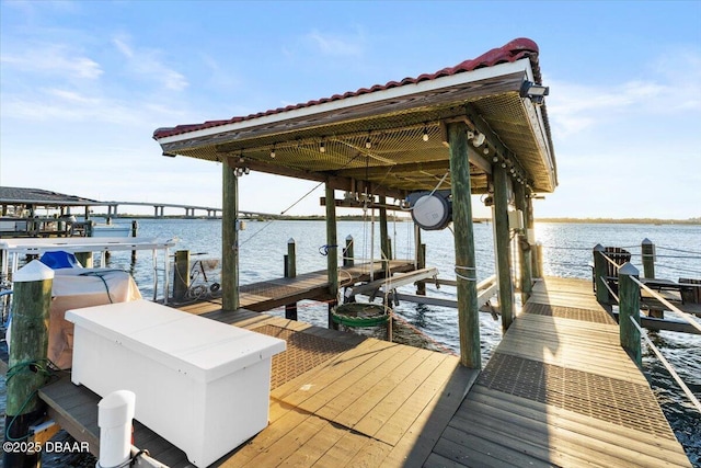 dock area featuring a water view