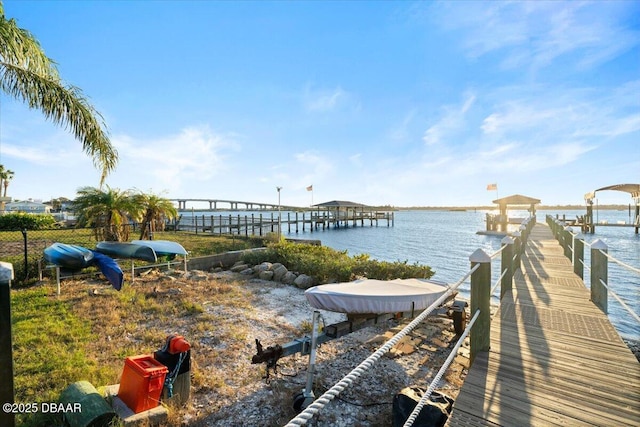 dock area featuring a water view