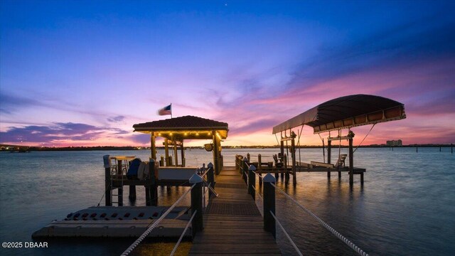 dock area featuring a water view